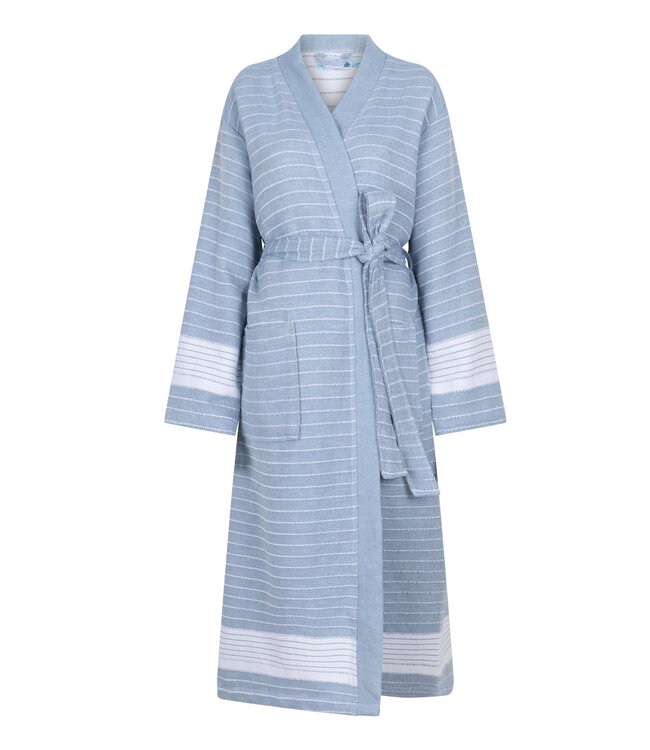 Zus en Zomer Bathrobe Fornax Unisex Steelblue/White