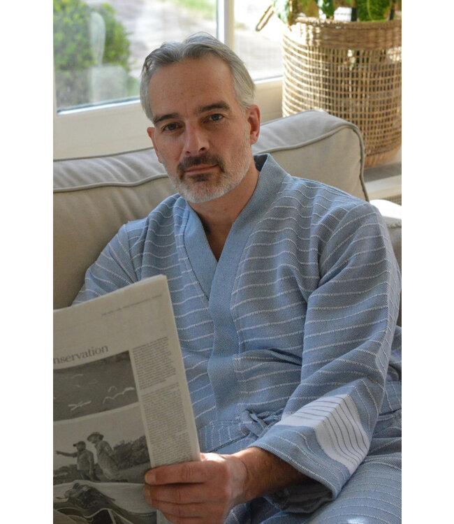 Zus en Zomer Bathrobe Fornax Unisex Steelblue/White