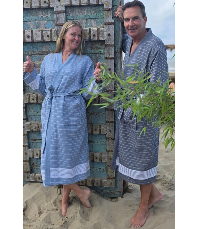 Zus en Zomer Bathrobe Fornax Unisex Steelblue/White