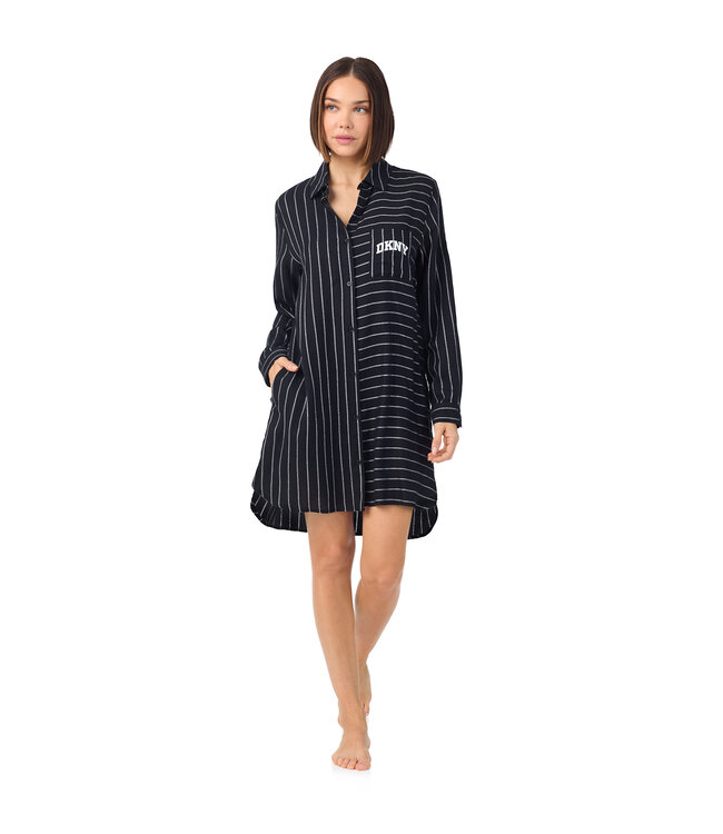 DKNY Channel The Flannel Sleepshirt Black Stripe