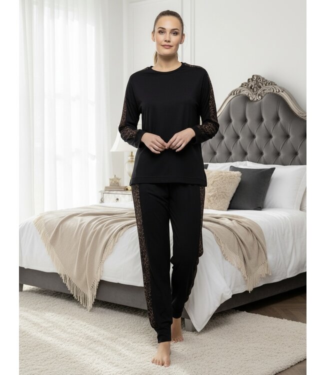 Nightwear Set Leopard Black