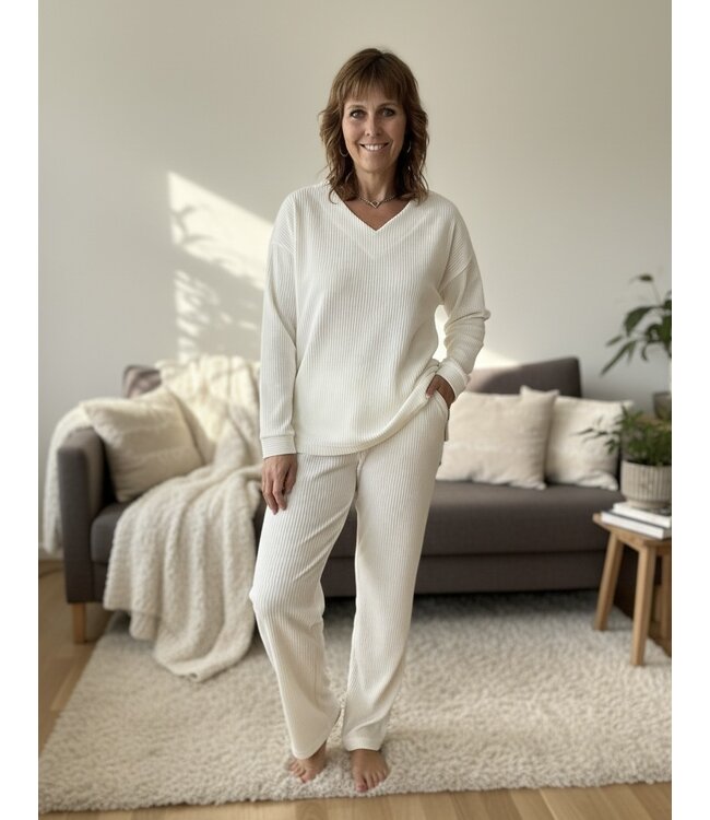 Nightwear Set Velvet Stripe White