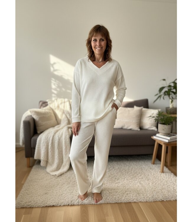 Nightwear Set Velvet Stripe White