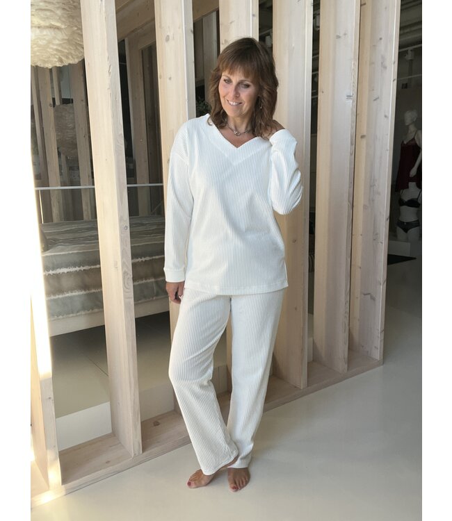 Nightwear Set Velvet Stripe White
