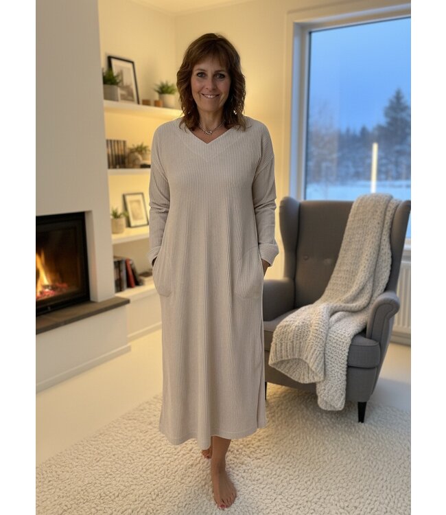 Nightdress Long Velvet Beige