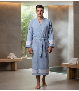 Zus en Zomer Bathrobe Fornax Unisex Steelblue/White