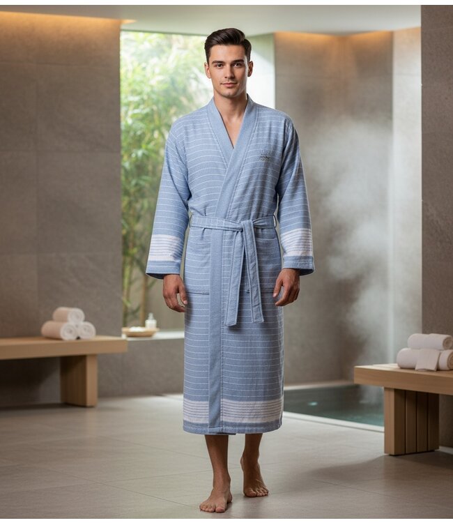 Zus en Zomer Bathrobe Fornax Unisex Steelblue/White