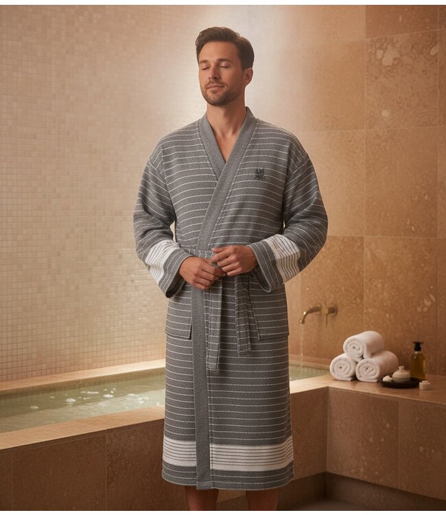 Zus en Zomer Bathrobe Fornax Unisex Dark Grey/White