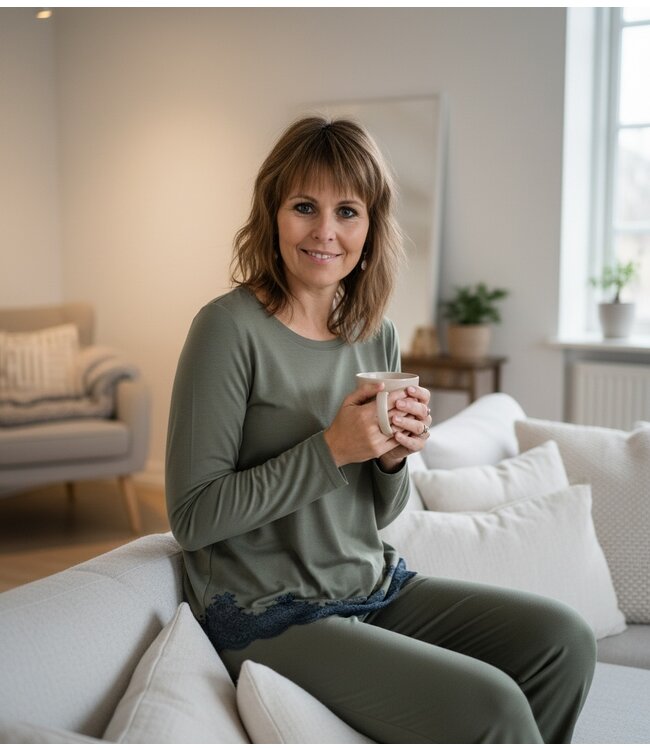 Pluto Leane Pyjama Shadow Khaki/ Blue Lace