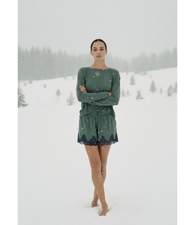 Pluto Laneva Pyjama Short Shadow Khaki/ Blue Lace