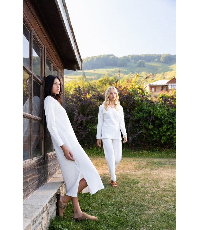 Nightwear Set Velvet Stripe White