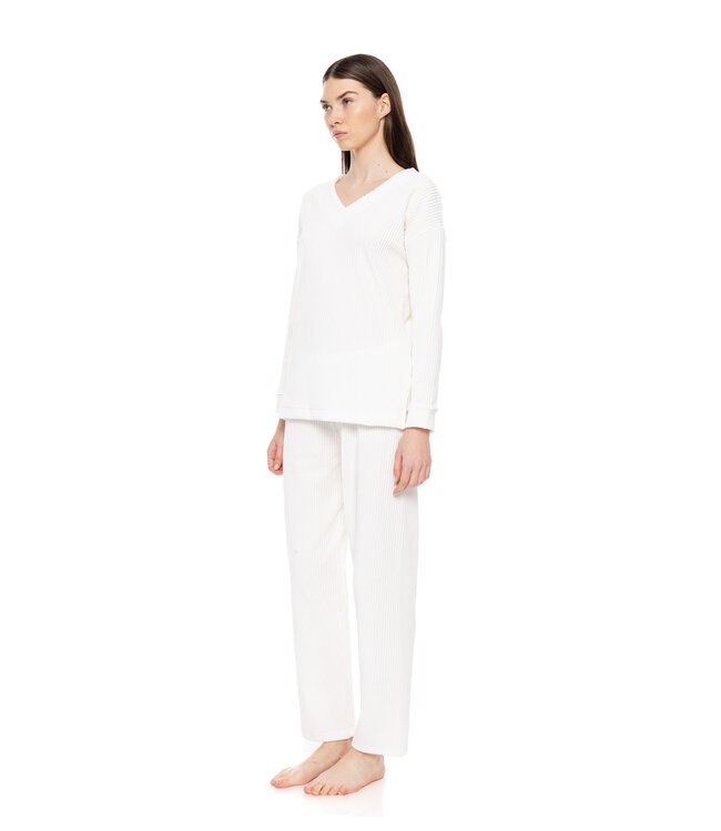 Nightwear Set Velvet Stripe White