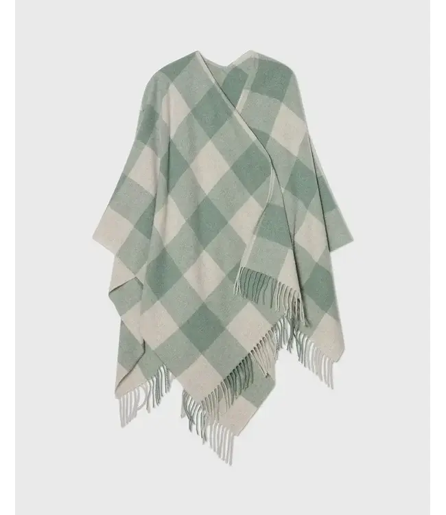 Lexington Company Women Wool Blend Poncho Green/Grey Check