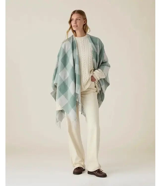 Lexington Company Women Wool Blend Poncho Green/Grey Check