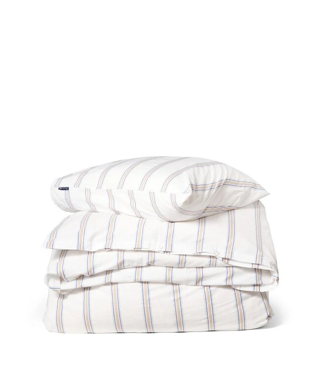 Lexington Company Dobby Striped Washed Cotton Percale Dekbedovertrek White/Blue/Beige