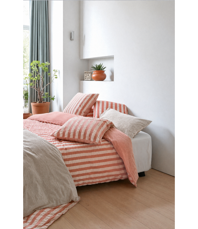 Nomo Theodora Seersucker Dekbedovertrek Brick