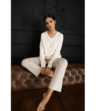 Nolia Pyjama White/Beige Stripe