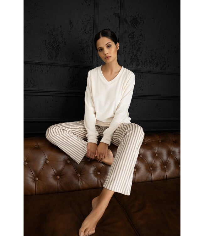 Nolia Pyjama White/Beige Stripe