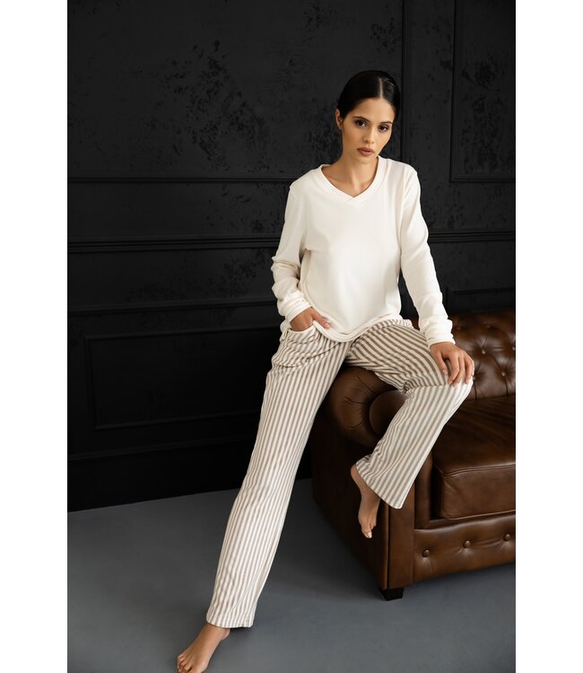 Nolia Pyjama White/Beige Stripe