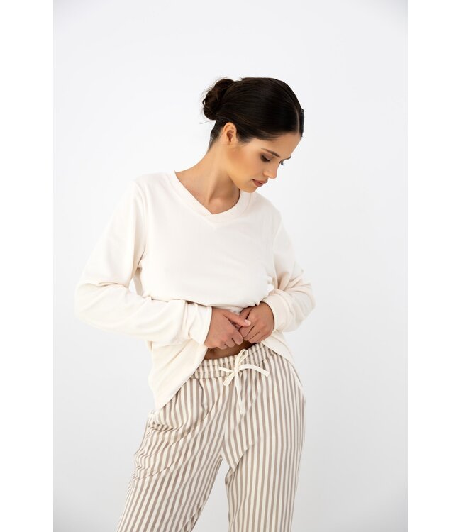 Nolia Pyjama White/Beige Stripe