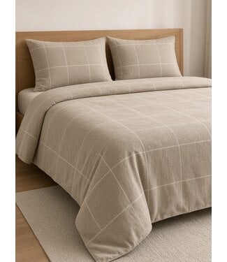 SognoBlu Quadro Flanel Dekbedovertrek 0N Natural/White