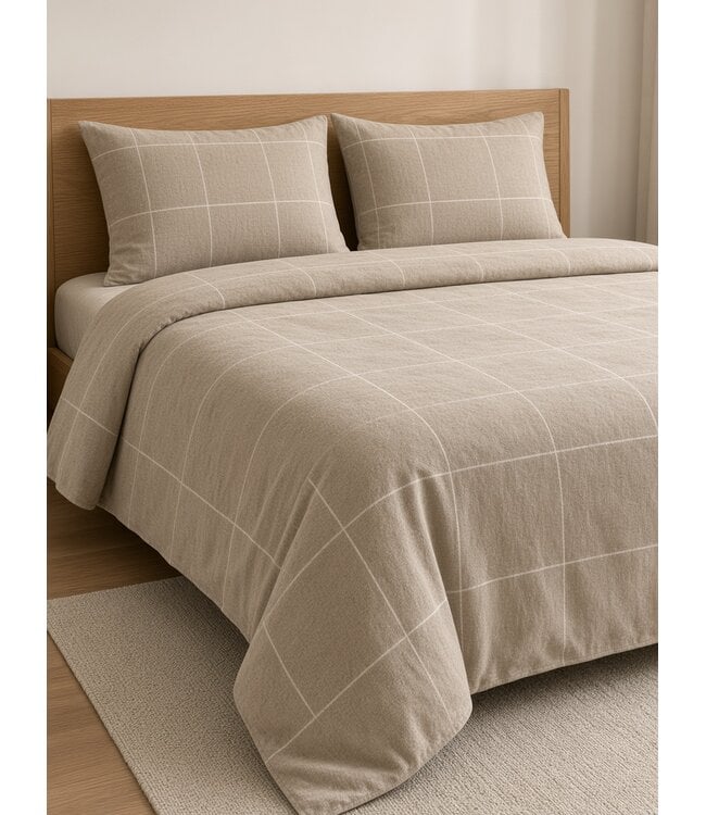 SognoBlu Quadro Flanel Dekbedovertrek 0N Natural/White