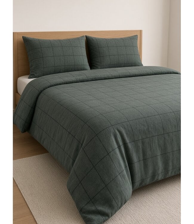 SognoBlu Quadro Flanel Dekbedovertrek 23 Greenl/Black