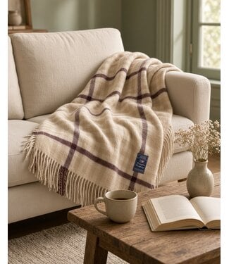 Lexington Company Plaid Lexington Checked Recycled Wool Throw Beige/Fig
