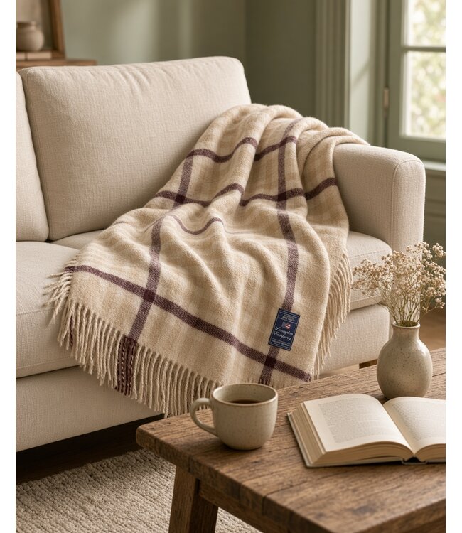 Lexington Company Plaid Lexington Checked Recycled Wool Throw Beige/Fig