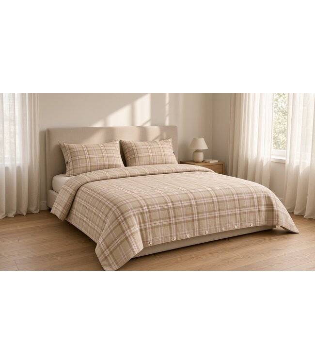 Lexington Company Cotton Flanel Checked Dekbedovertrek Fudge/Beige/Fig