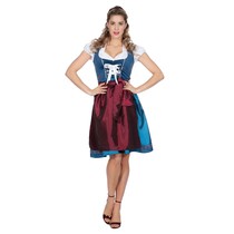 Dirndl Blauw Met Bordeaux Rode Schort Luxe