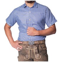 Trachtenhemd Korte Mouw Leopold Blauw Geblokt