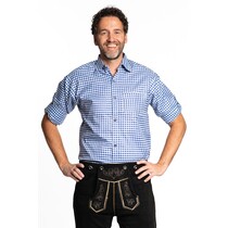 Trachtenhemd Lange Mouw Blauw Geblokt Tirol