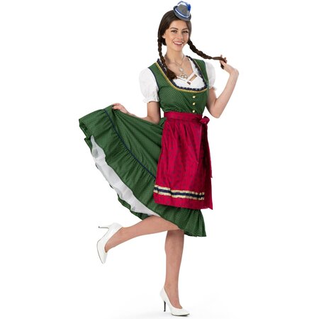 Traditionele Oktoberfest Dirndl Groen/Rood Kristin