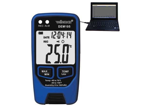 Velleman DEM105 datalogger voor temperatuur en vochtigheidsgraad