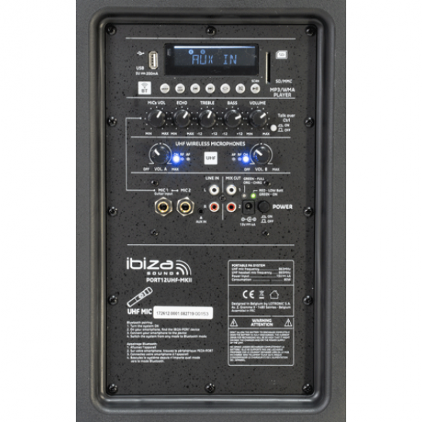 Ibiza PORT12UHF-MKII draagbaar geluidssysteem 700 Watt met accu en microfoons