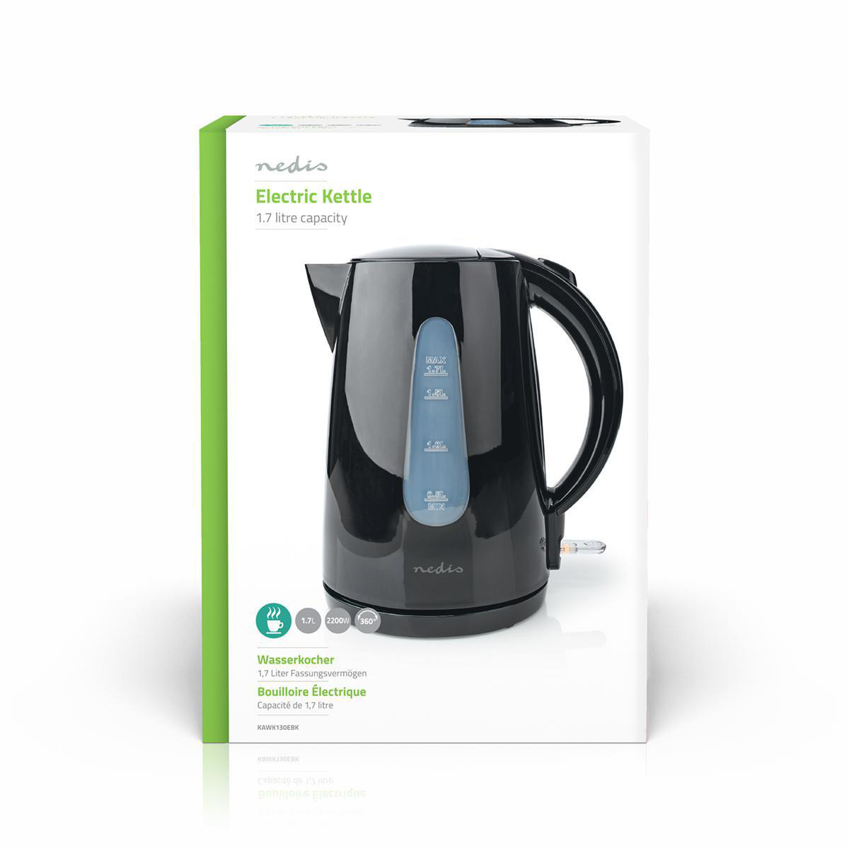 Nedis KAWK130EBK Waterkoker 1,7 liter 2200 watt Zwart
