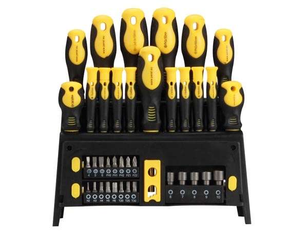 Toolland schroevendraaier- en bitset RVS geel/zwart 39-delig