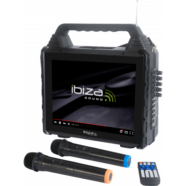 Ibiza Sound draagbare karaoke systeem met 14 inch scherm en 2 microfoons
