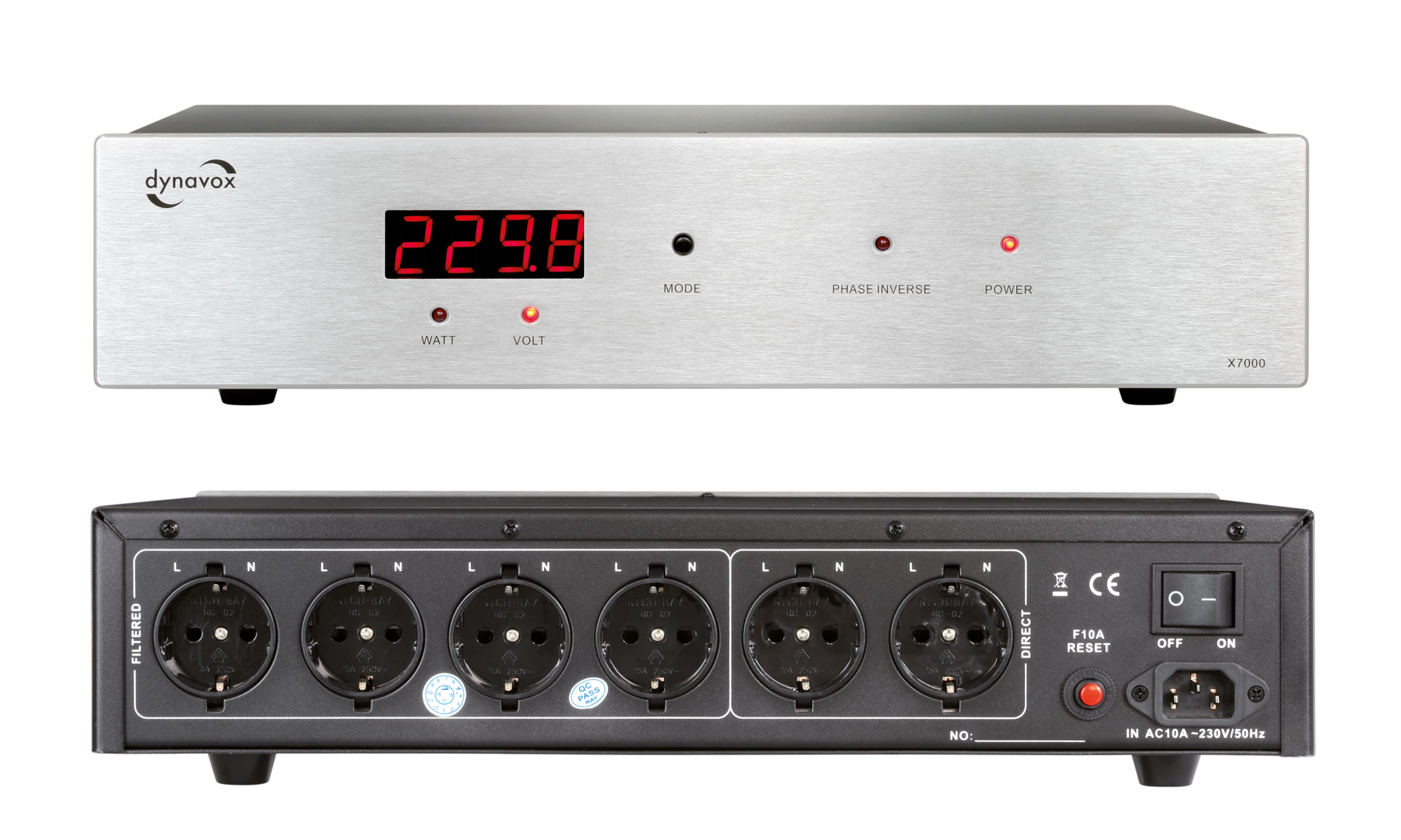 Dynavox X7000B High-End HiFi netfilter zilver met Watt & Voltage Display