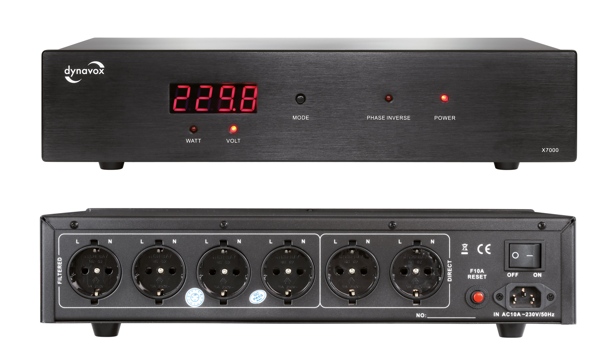 Dynavox X7000B High-End HiFi netfilter zwart met Watt & Voltage Display
