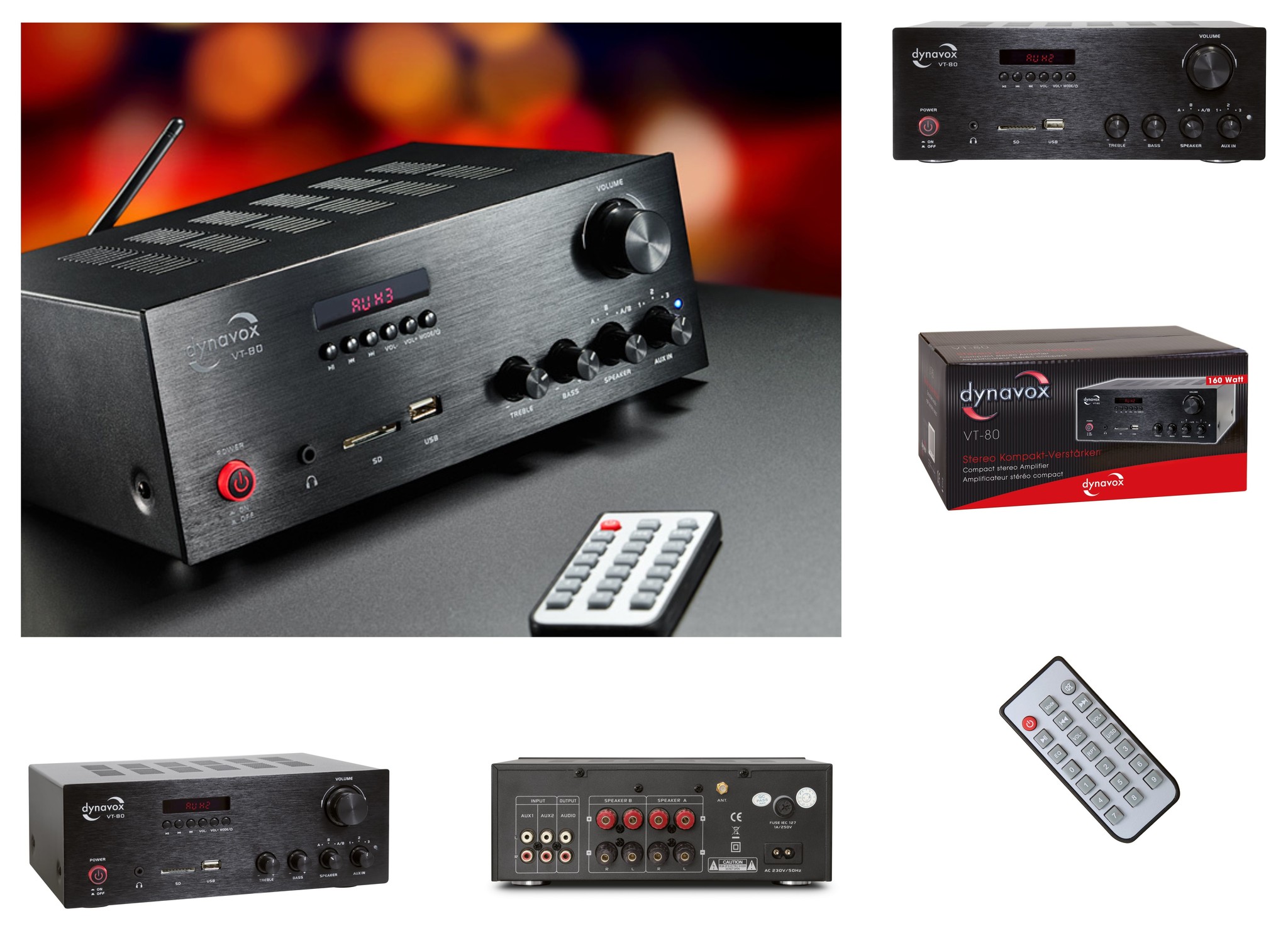 Dynavox VT-80 versterker met bluetooth en USB | 4 kanaals met A + B schakeling | 160 watt