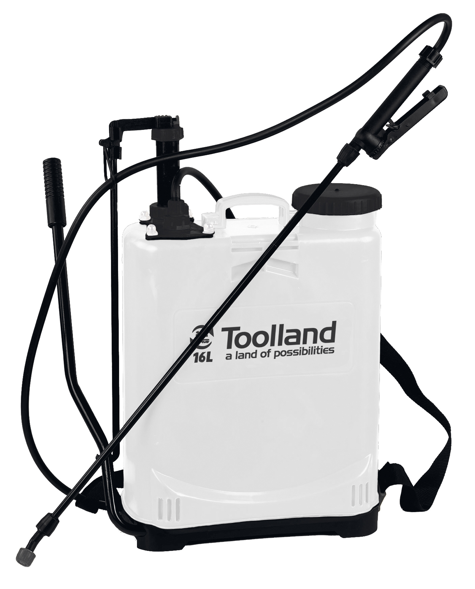 Toolland druksproeier rugspuit 16 liter inhoud met 3 verschillende sproeikoppen