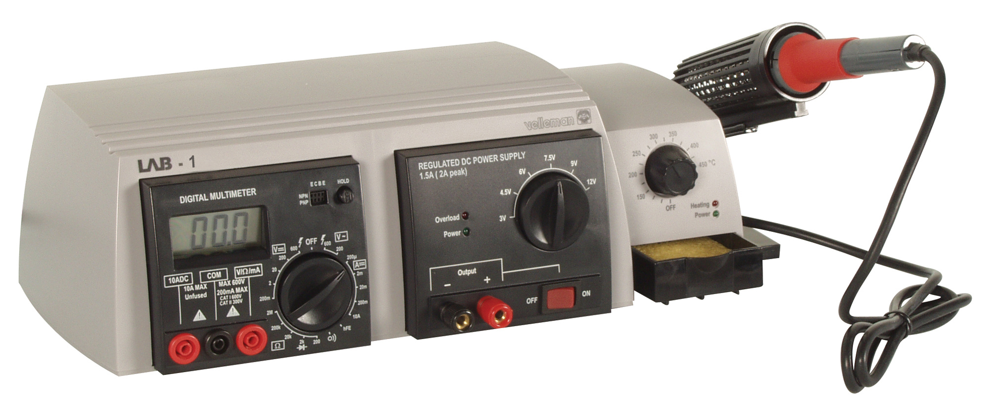 Velleman LAB1 drie-in-een labo soldeerstation voeding multimeter