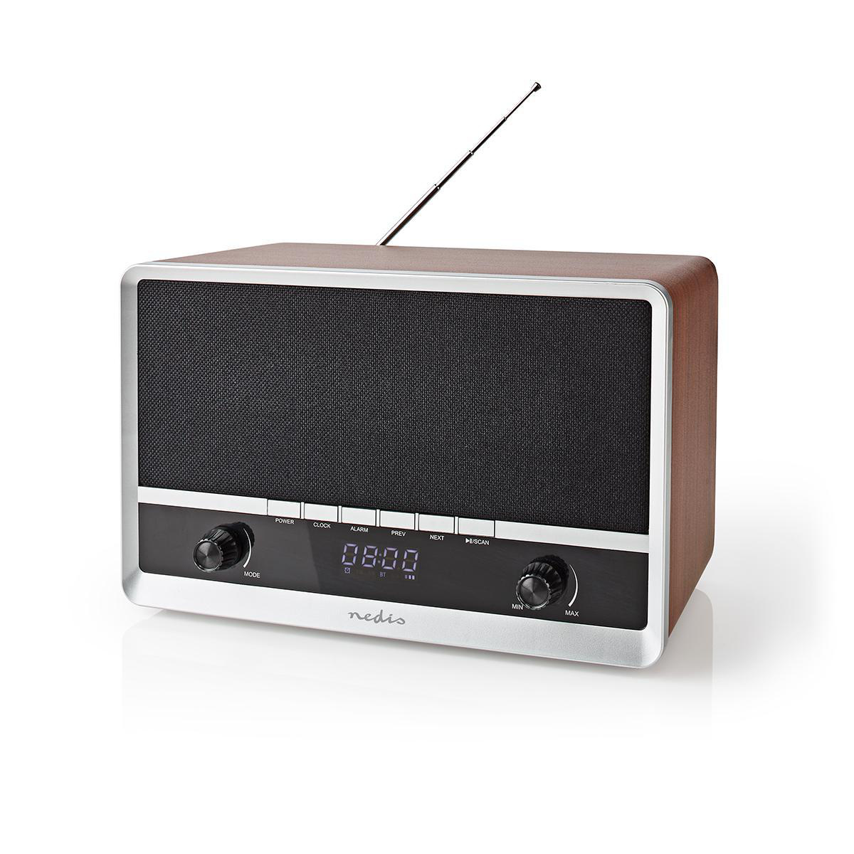 Nedis RDFM5200BN nostalgische retro tafelradio met FM en Bluetooth met ingebouwde accu