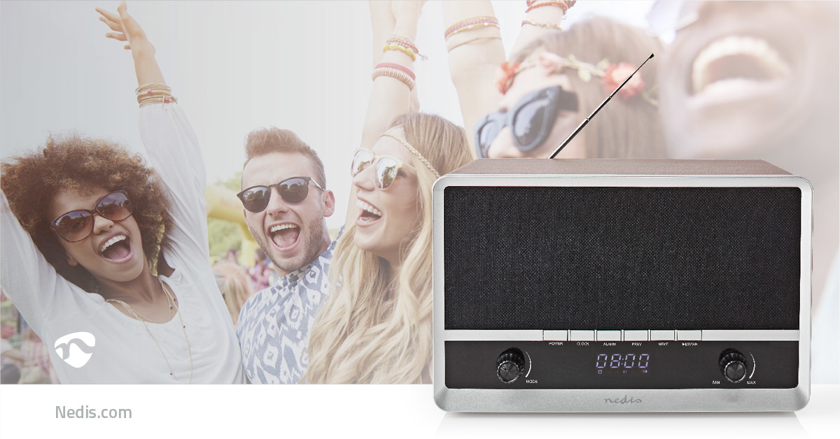 Nedis RDFM5200BN nostalgische retro tafelradio met FM en Bluetooth met ingebouwde accu
