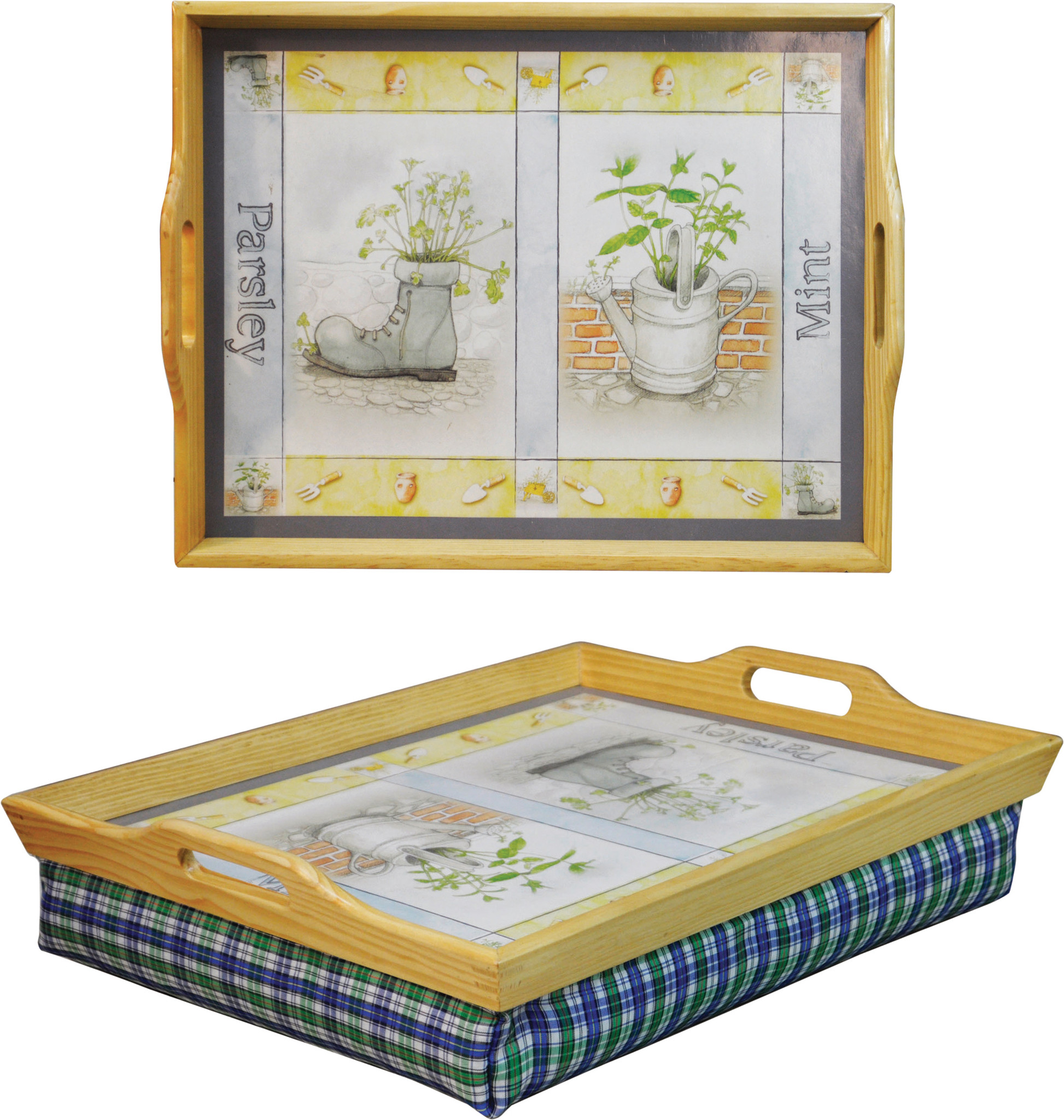St. Helens Houten Schootdienblad Blauw/Groen met getekende afbeelding