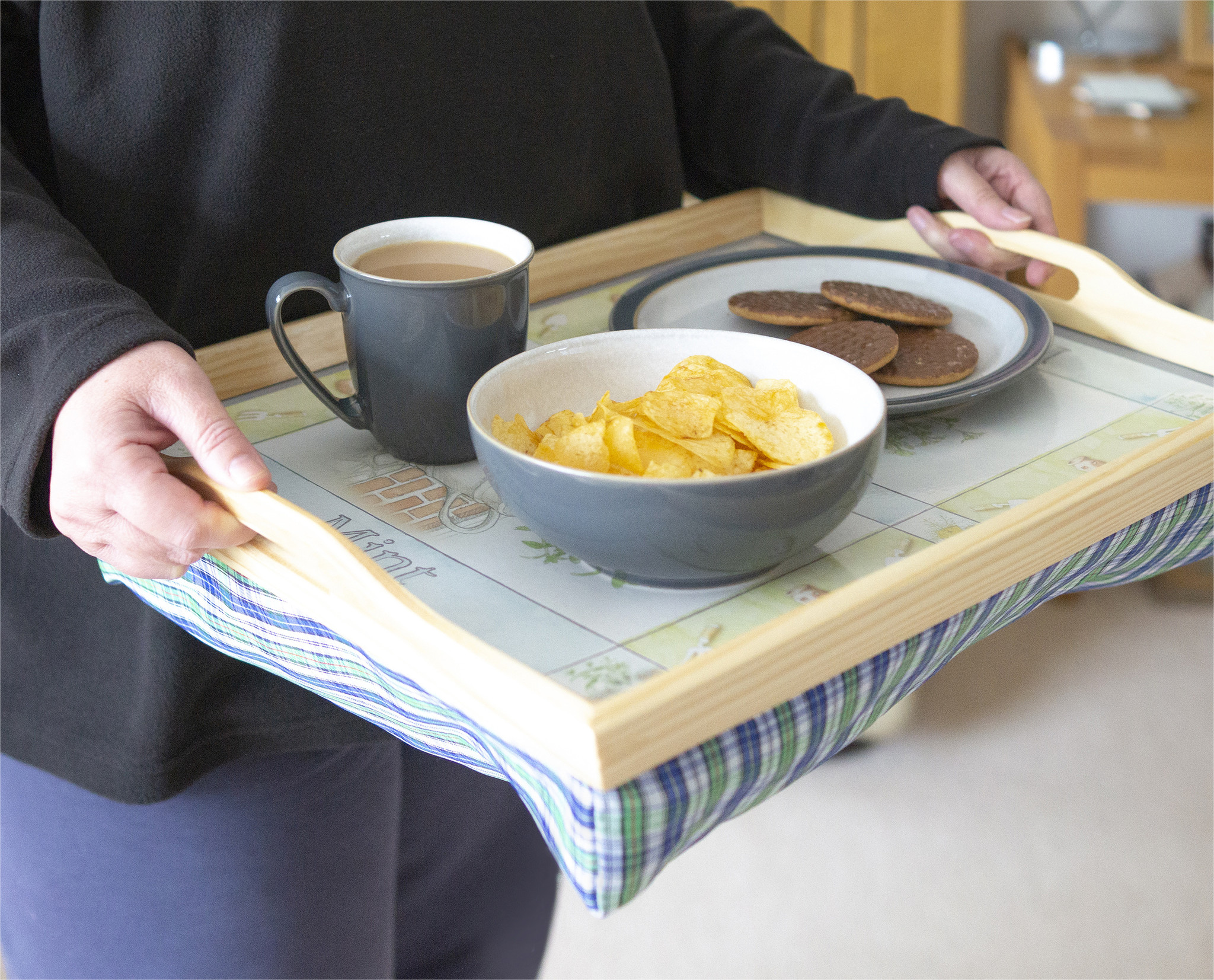 St. Helens Houten Schootdienblad Blauw/Groen met getekende afbeelding