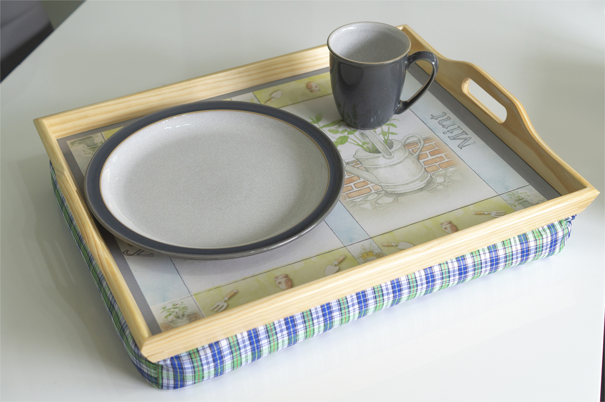 St. Helens Houten Schootdienblad Blauw/Groen met getekende afbeelding