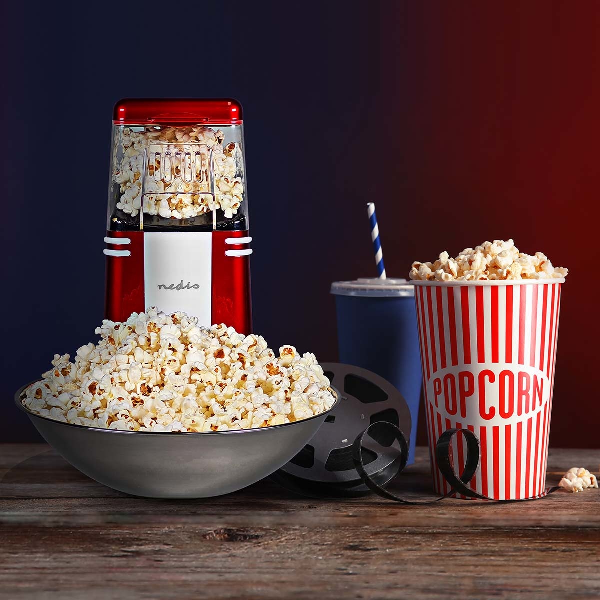 Popcornmachine rood met wit retro model - cadeau set